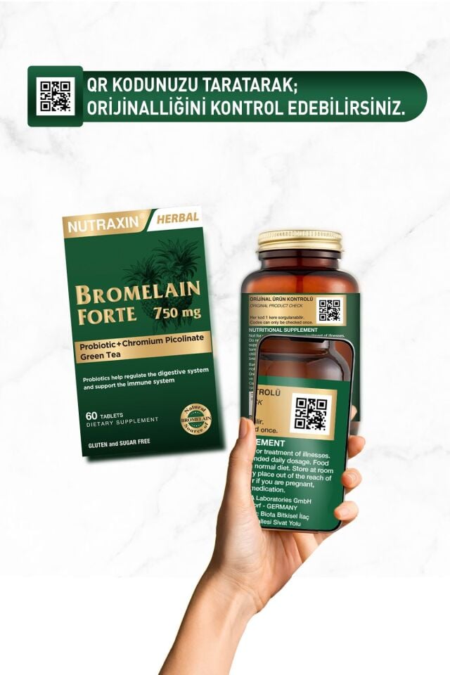 Nutraxin Bromelain Forte 750 mg 60 Tablet Krom Yeşilçay Probiyotik