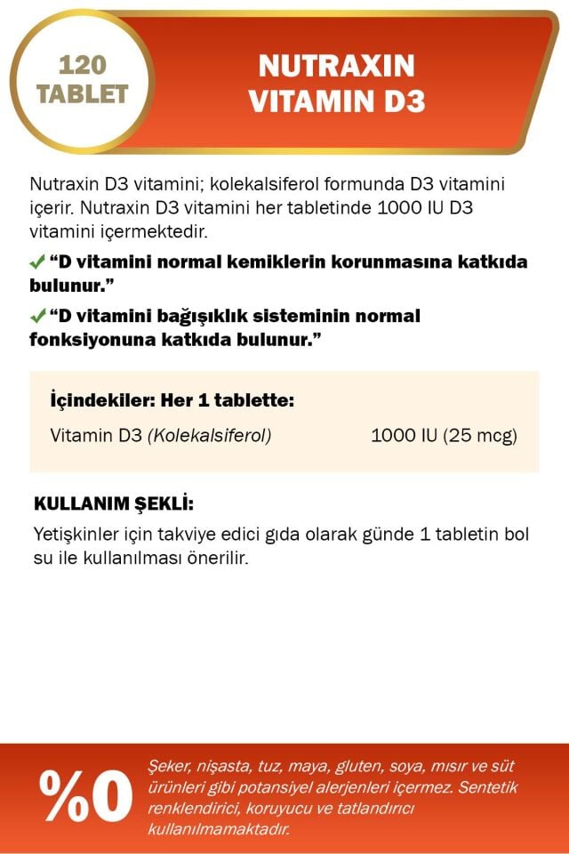 Nutraxin Vitamin D3 1000 Iu 120 Tablet