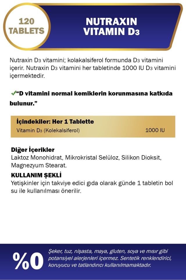 Nutraxin Vitamin D3 1000 Iu 120 Tablet