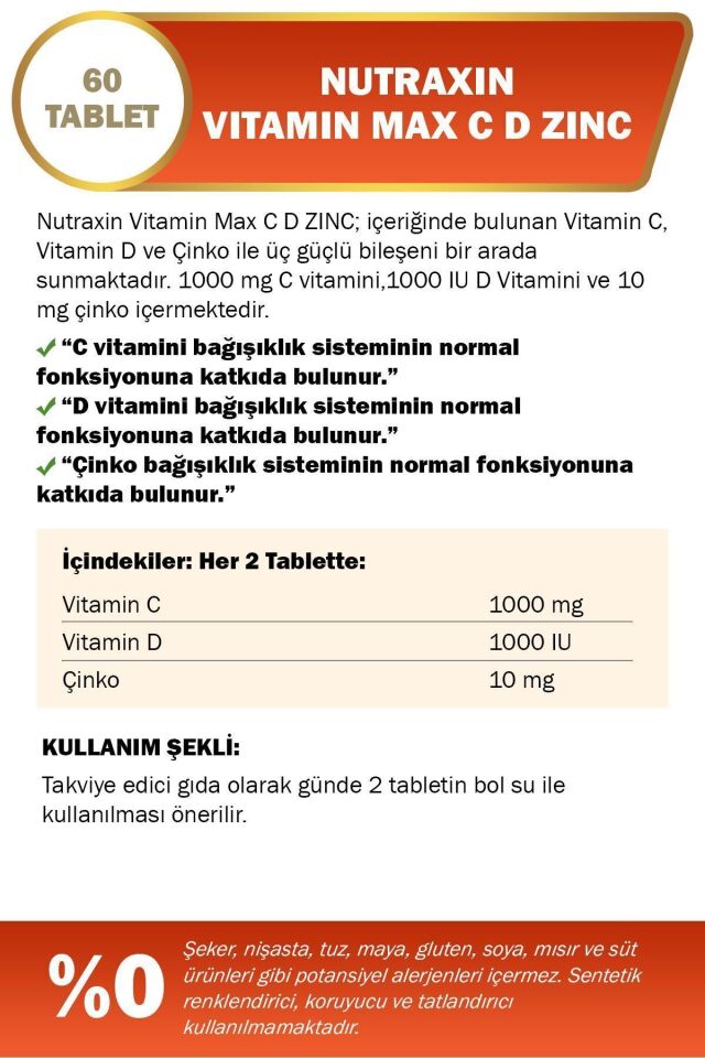 Nutraxin Vitamin Max C D Zinc 60 Tablet