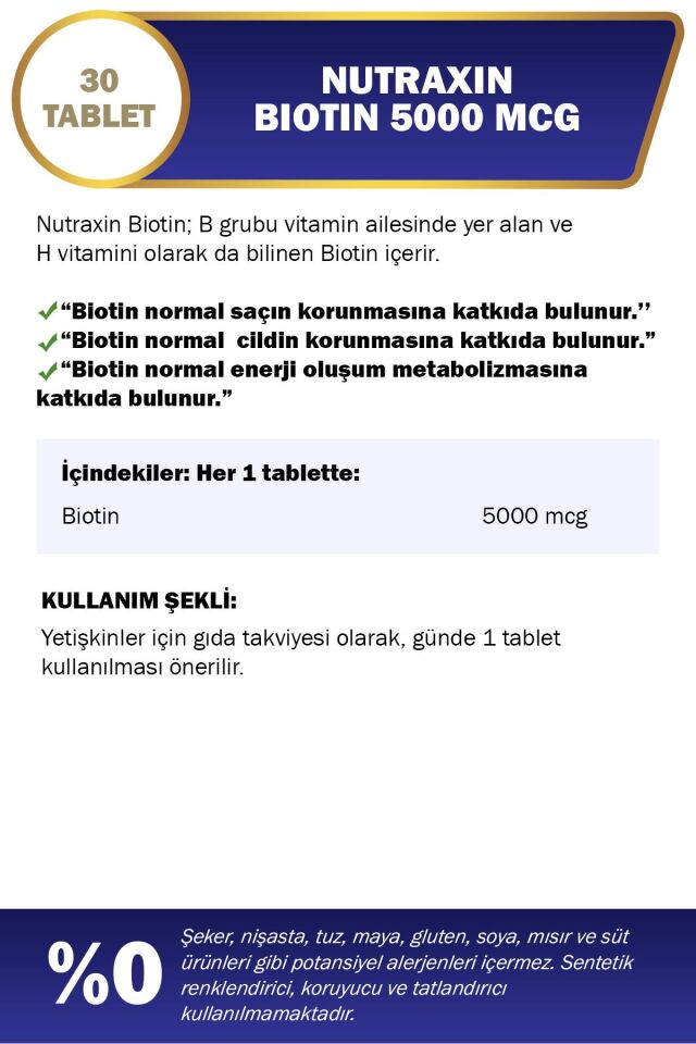 Nutraxin Biotin 5000 Mcg 30 Tablet