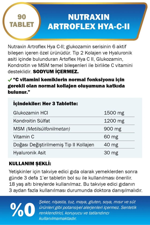 Nutraxin Artroflex Hya-C-II 90 Tablet + Extra Gel 100 ml Hediyeli