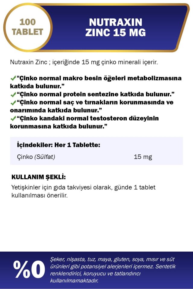 Nutraxin Zinc Sulphate 15 Mg 100 Tablet