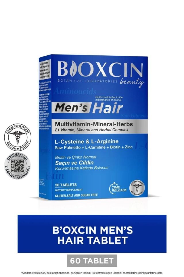 Bioxcin Mens Hair 30 Tablet - L Arginin Biotin Saw Palmetto L Carnitine Çinko L Sistein Keratin Bakır Iyot.