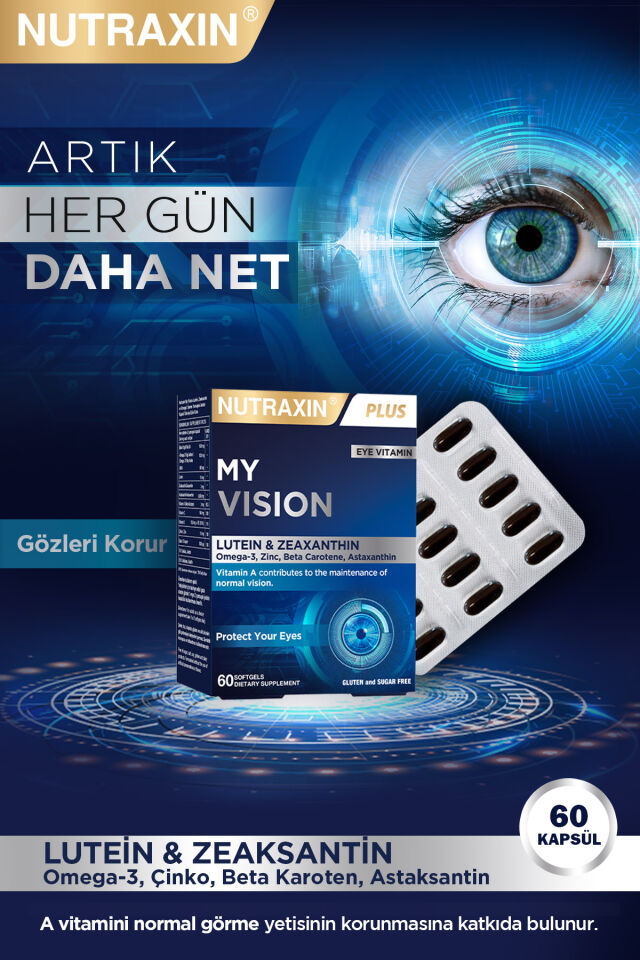 Nutraxin My Vision Eyes Vitamin 60 Soft Jel - Lutein, Zeaxanthin, Omega3, Çinko, Astaksantin, Beta Karoten
