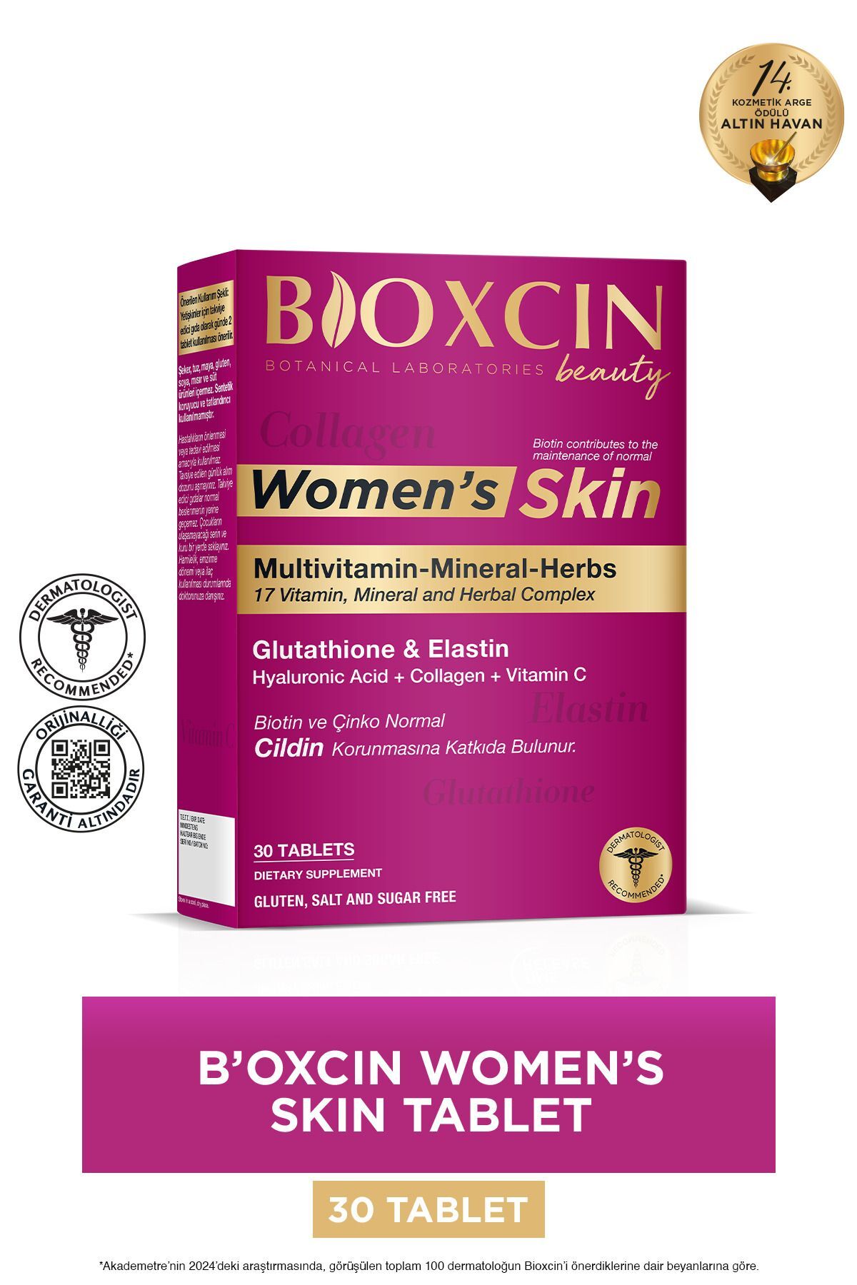 Bioxcin Women's Skin 30 Tbl - Glutatyon, Elastin, Biotin, Çinko, Kolajen, Hya Asit, Magnezyum, Cilt Vitamini