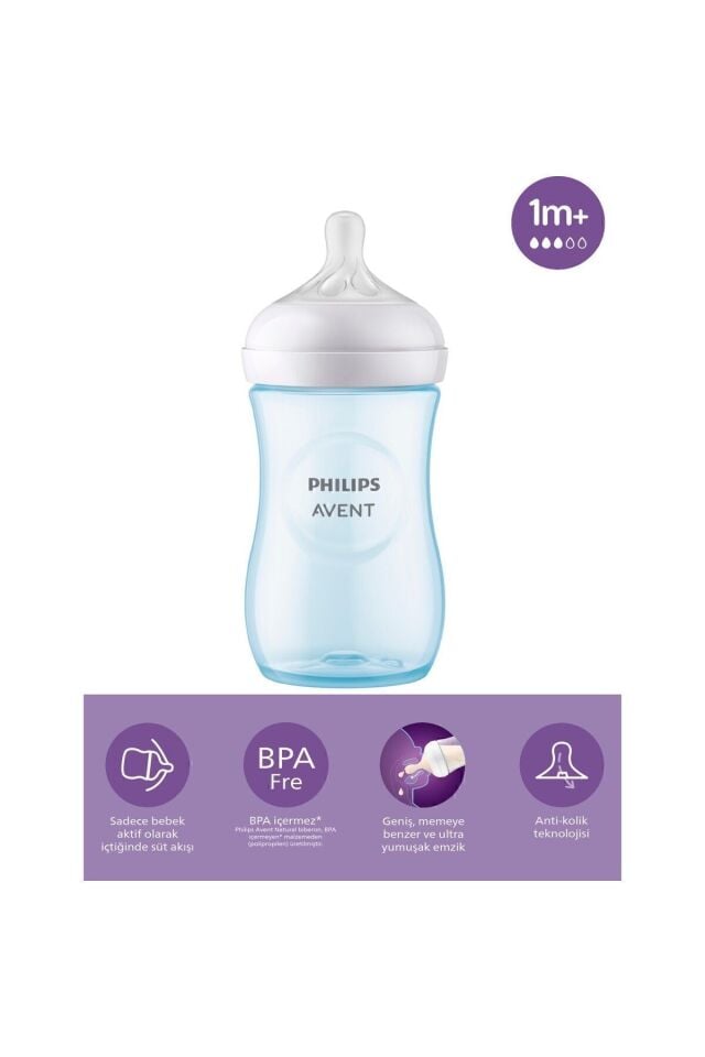 Avent Doğal Tepkili Pp Mavi Biberon 260ml 1 Ay Scy903/21