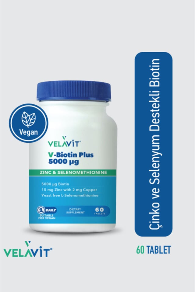 Velavit V-Biotin Plus 5000mcg Takviye Edici Gıda 60 Tablet