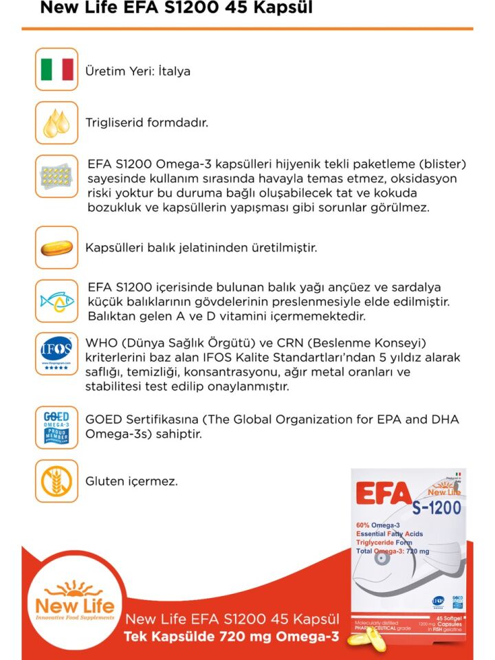 New Life Efa S-1200 Balık Yağı 45 Kapsül