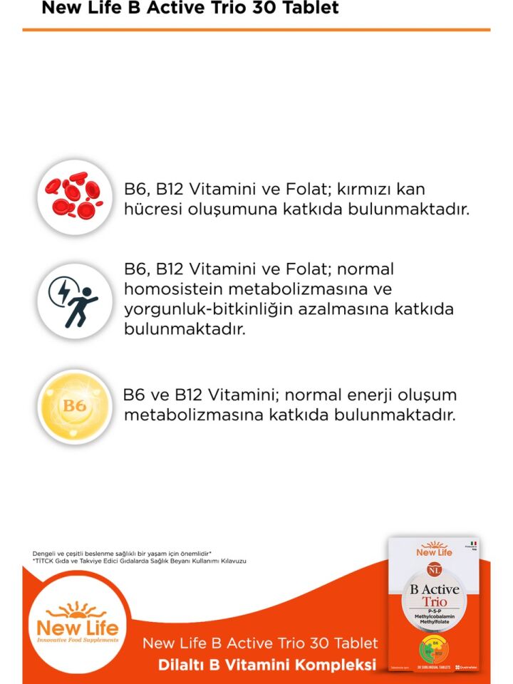 New Life B Active Trio Dil Altı 30 Tablet