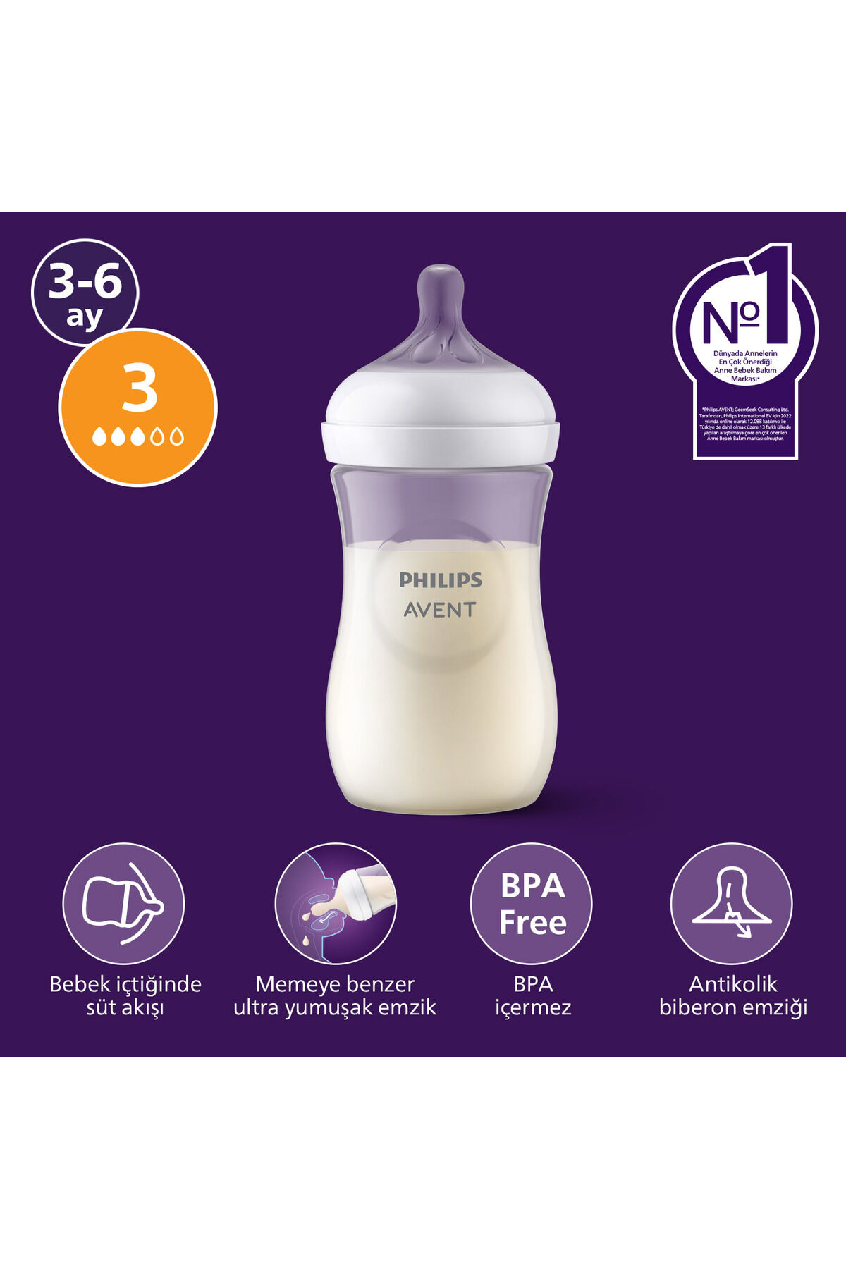 Avent Doğal Tepkili Biberon PP, 260ml, 3-6 Ay, SCY903/01
