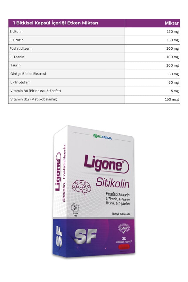 Ligone Sitikolin Fosfatidilserin Bitkisel Kapsül 30 Kapsül