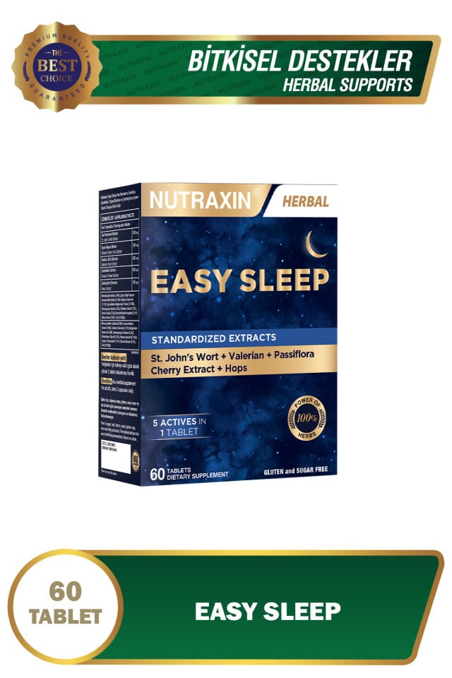 Nutraxin Easy Sleep 60 Tablet - Sarı Kantaron, Vişne, Kediotu Kök ve Çarkıfelek Ekstresi