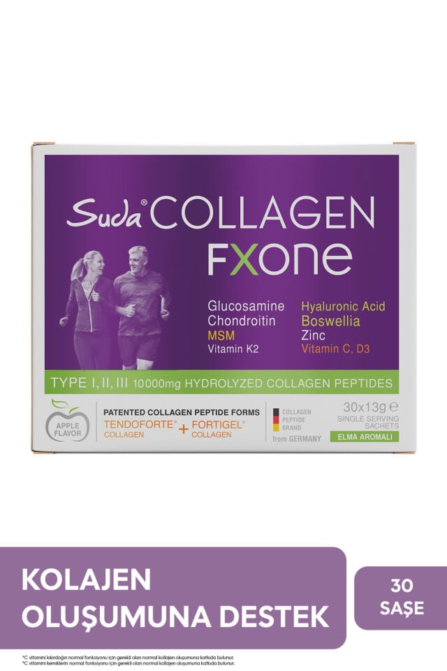 Suda Collagen FXONE Hidrolize Kolajen,Glukozamin,Vitamin C,MSM,Boswella,Eklem- Kemik Elma Aromalı 30Saşe