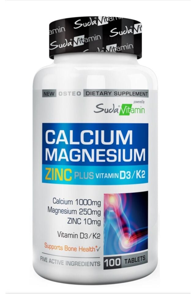 Kalsiyum Magnezyum Çinko Zinc Plus D3 & K2 İçeren Kas ve Kemik Desteği Vitamini 100 Tablet