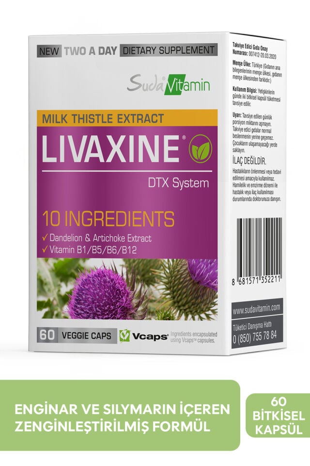 Livaxine Enginar, Deve Dikeni, Karahindiba, Zencefil, Zerdeçal, B Vitamini İçeren 60 Kapsül