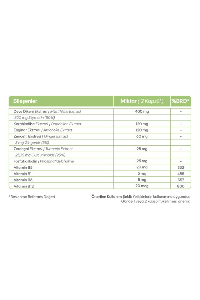 Livaxine Enginar, Deve Dikeni, Karahindiba, Zencefil, Zerdeçal, B Vitamini İçeren 60 Kapsül