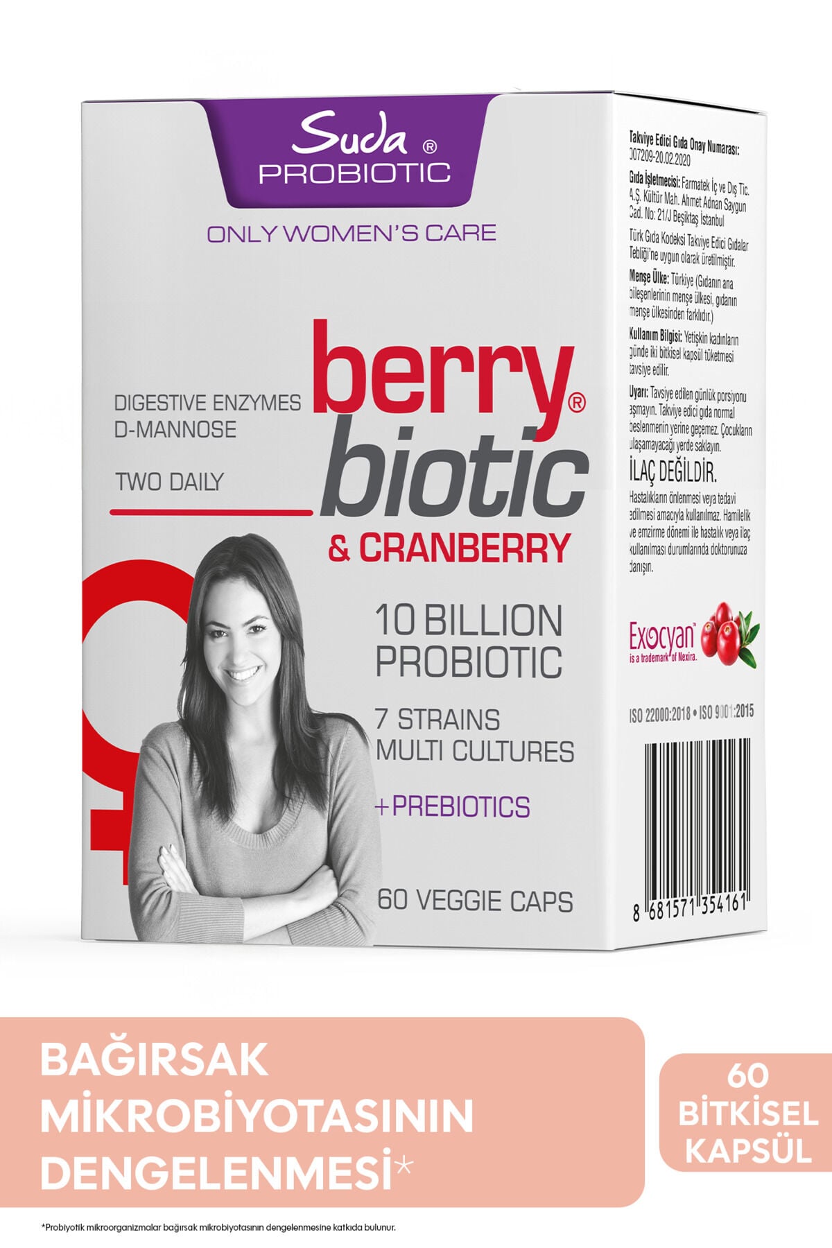 BerryBiotic Cranberry, D-Mannoz, Probiyotik, Prebiyotik, Vitamin C İçeren 60 Kapsül