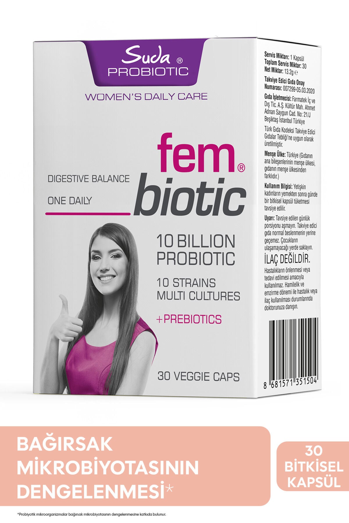 FemBiotic Kadınlara Özel Probiyotik+Prebiyotik Mikroorganizma İçeren 30 Kapsül