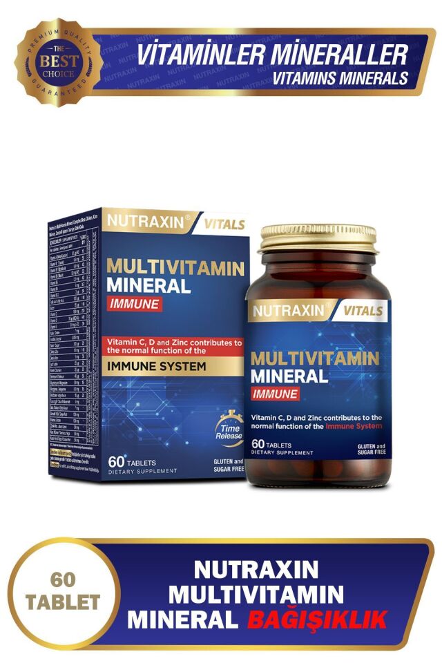Nutraxin Multivitamin Mineral Immune Complex 60 Tbl - Magnezyum, C, D, Zinc, Demir, B12, Kolin, İyot