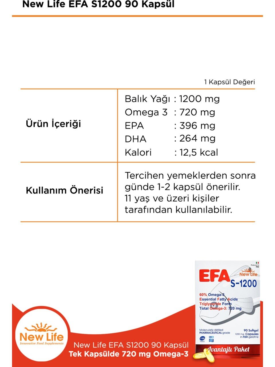 New Life Efa S-1200 Omega-3 90 Kapsül