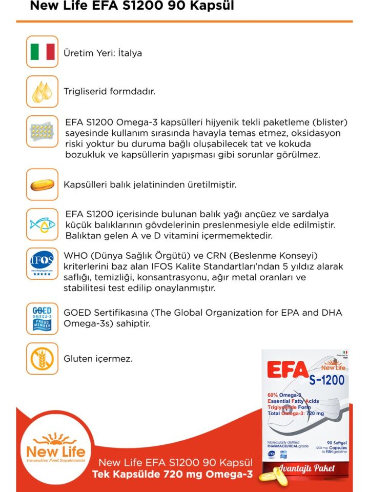 New Life Efa S-1200 Omega-3 90 Kapsül