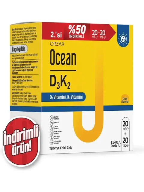 Ocean D3K2 Damla 20+20 ml - İkincisi %50