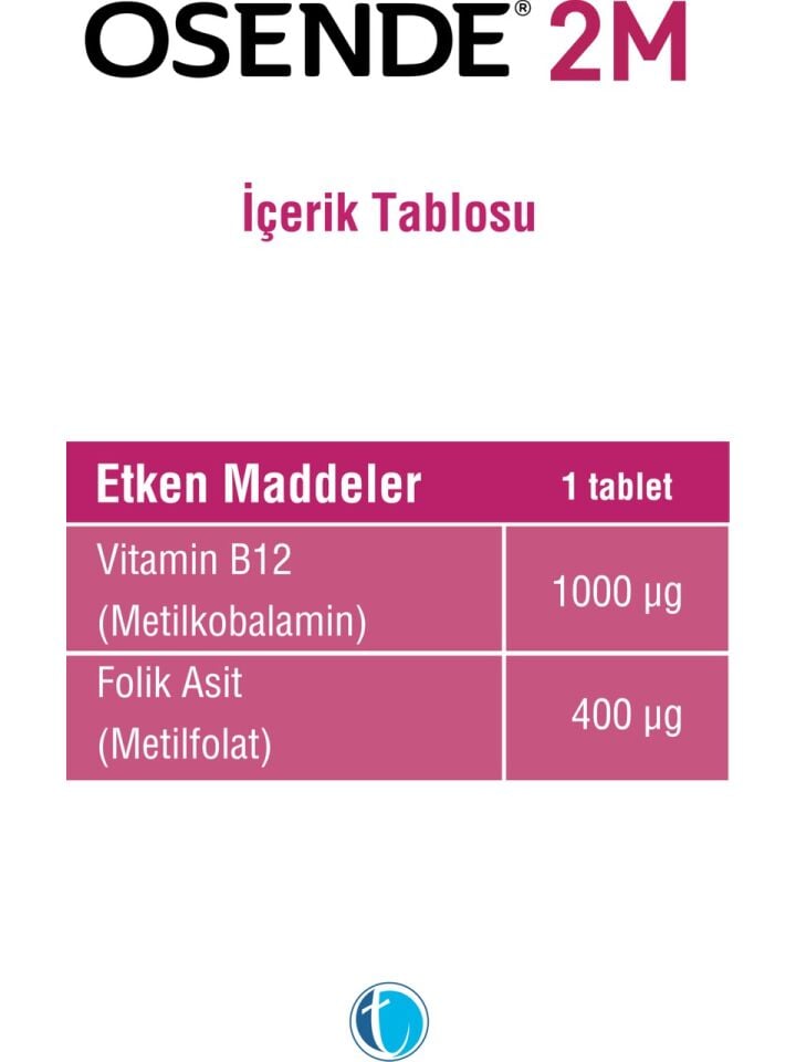 Osende 2M 30 Dilaltı Tablet Vitamin B12 (Metilkobalamin) Folik Asit (Metilfolat)