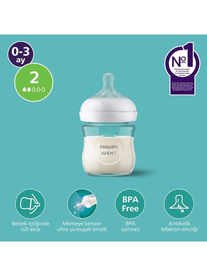 Philips Avent Doğal Tepkili Cam Biberon, 120ml, 0-3 Ay, SCY930/01