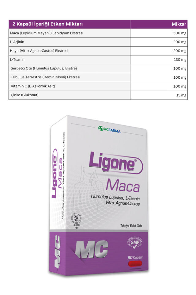 Ligone Maca Hayıt 60 Kapsül | Maca Ekstresi Hayıt Ekstresi L Arjinin Çinko ve Vitamin C İçeren