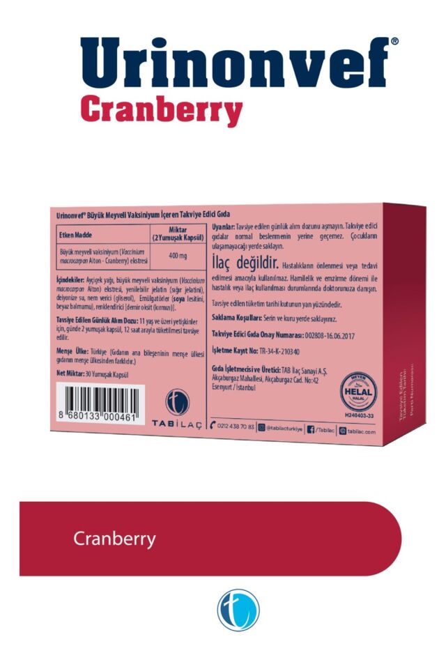 Urinonvef Cranberry 30 Yumuşak Kapsül