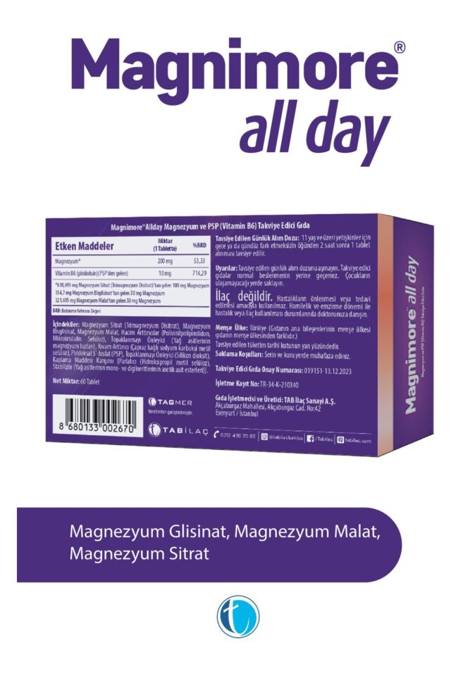 Magnimore All day Magnezyum ve P5P (Vitamin B6) 60 Tablet