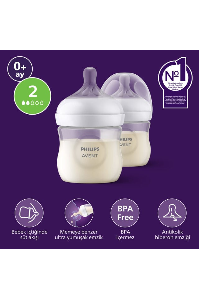 Avent Doğal Tepkili PP 2'li Biberon Seti, 125ml, 0+ Ay, SCY900/02