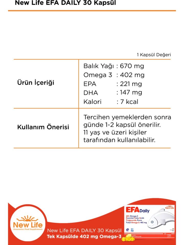 New life Efa Daily 30 Kapsül Balık Yağı Omega 3