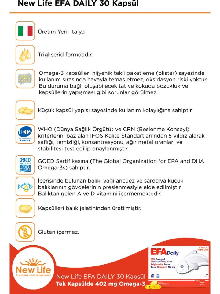 New life Efa Daily 30 Kapsül Balık Yağı Omega 3