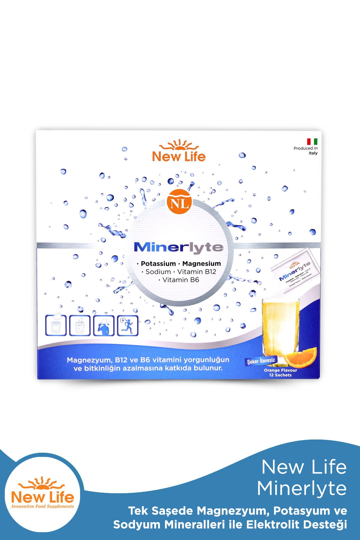 New Life Minerlyte 12 Saşe Elektrolit Çözeltisi - Magnezyum - Potasyum - Sodyum - B12 Vitamini - B6 Vitamini