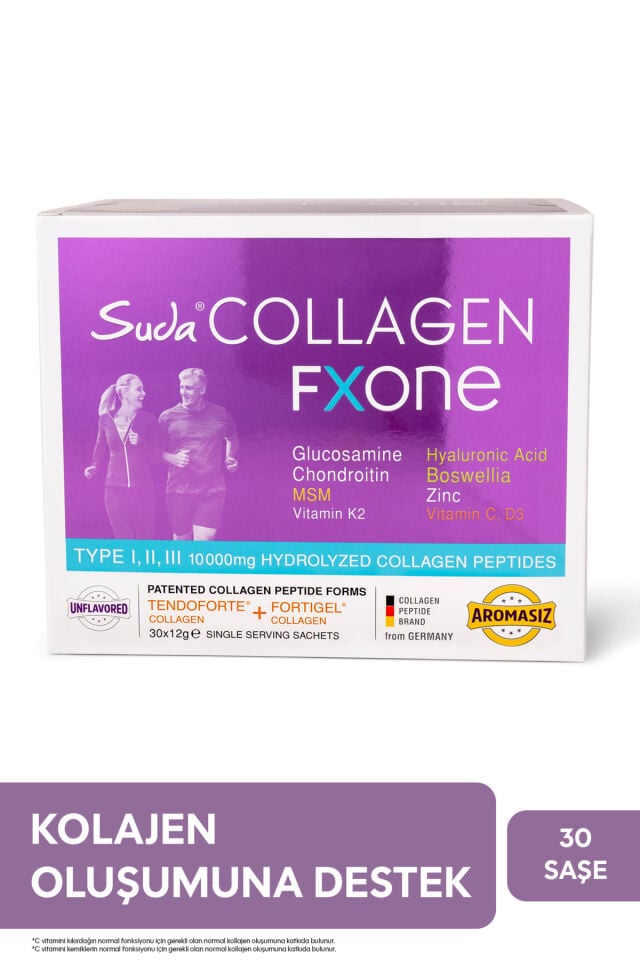 Suda Collagen FXONE Hidrolize Kolajen,Glukozamin,Vitamin C,MSM,Boswella,Eklem- Kemik Aromasız 30Saşe