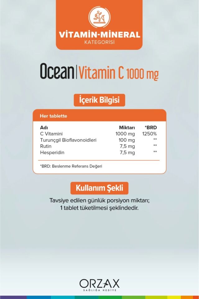 Ocean Vitamin C 1000mg + Bioflavonoidler 1 Alana 1 Bedava 30+30 Tablet Takviye Edici Gıda